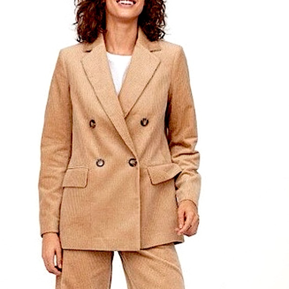 H&M Women’s Neutral Carmel Gold Corduroy Double Breasted Boxy Jacket Blazer 8